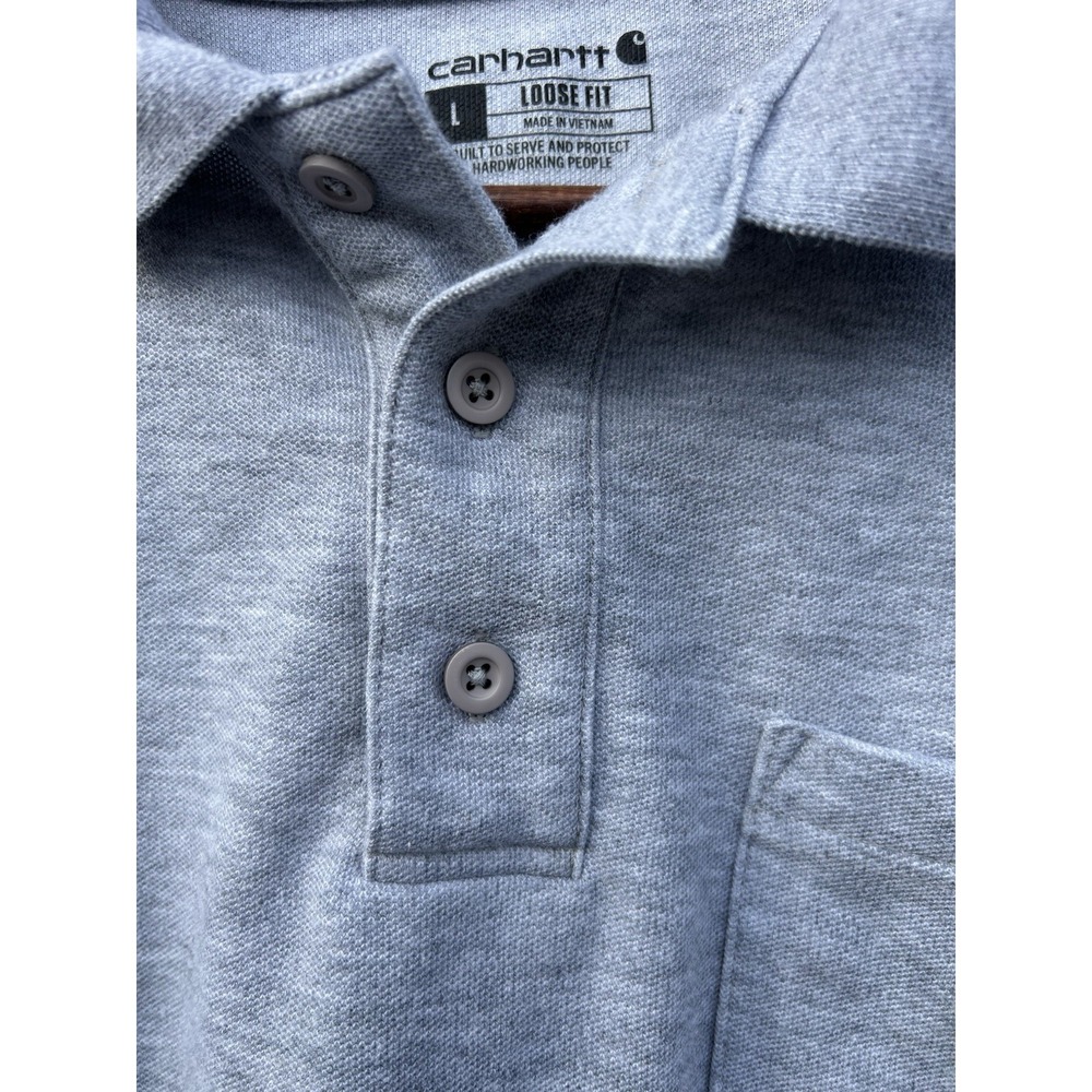 Carhartt Men's L Gray Loose‎ Fit Polo Shirt Short Sleeve Pocket Knit Casual/Work - Picture 3 of 5